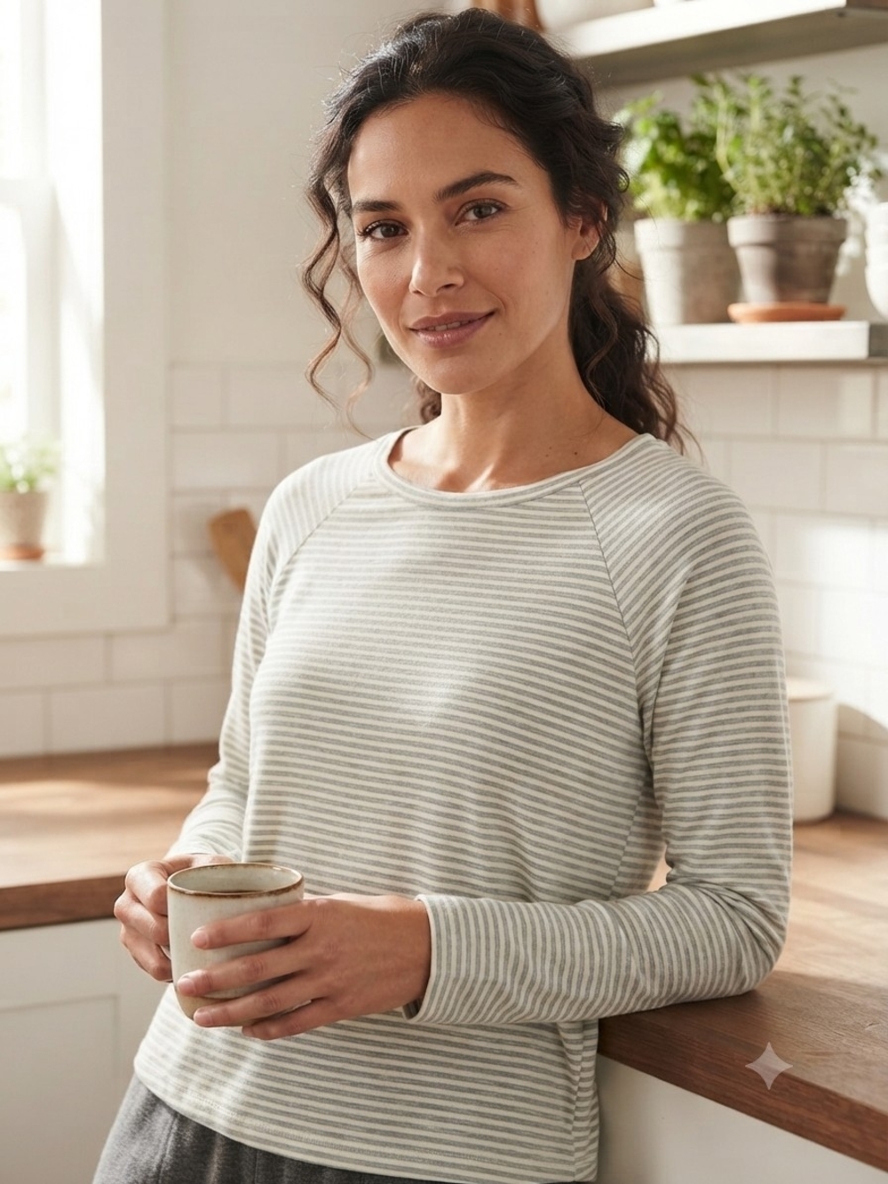 Since Forever Women's Long-Sleeve Striped Top - Gray/White, Size Medium EUC